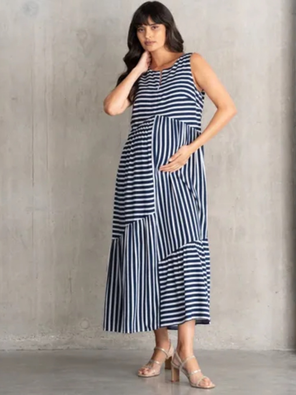 Seraphine Maternity Striped Navy & White Sleeveless Maxi Dress 10